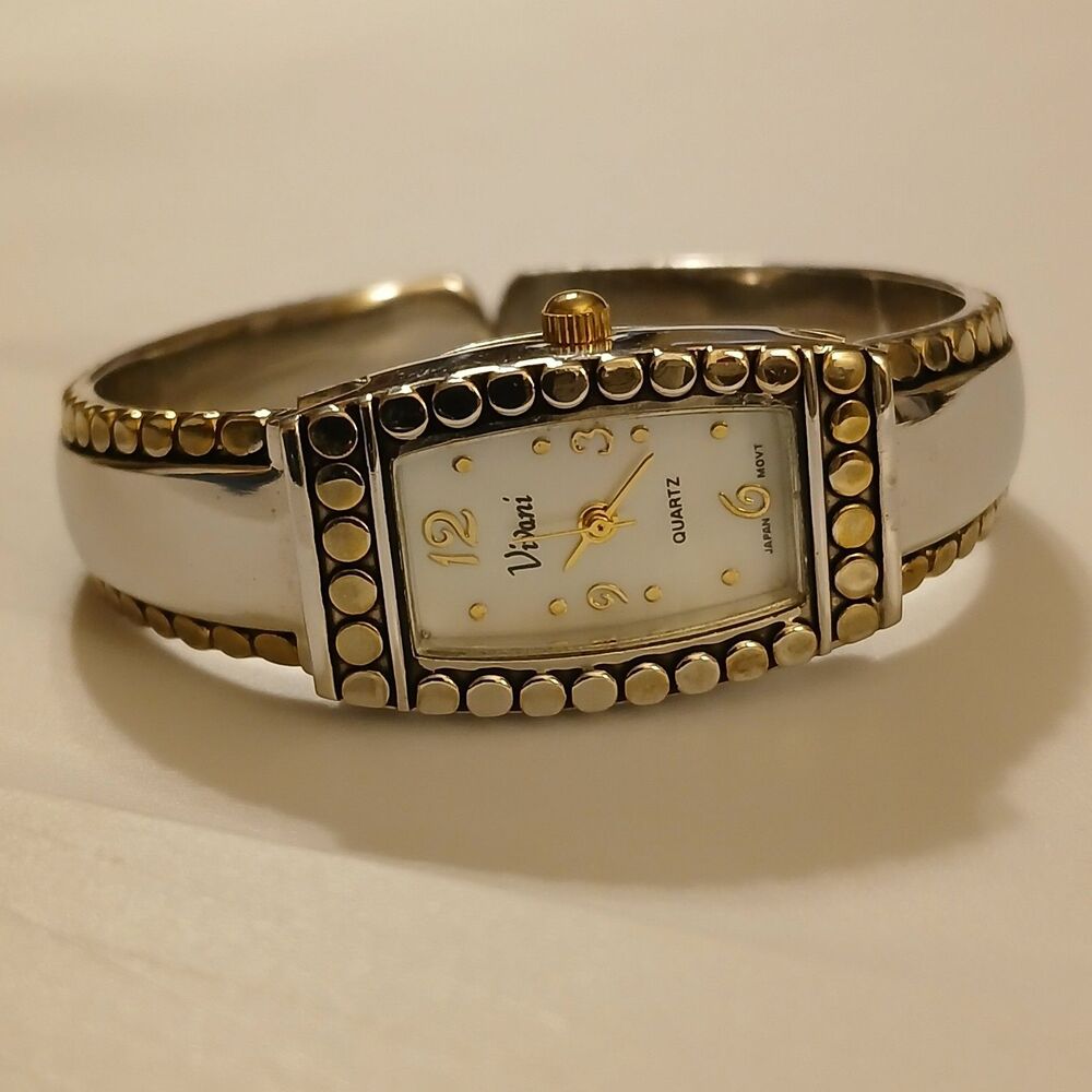 Vintage Accutime Watch Two-Toned Cuff Band Rectangular Quartz Japan Movt